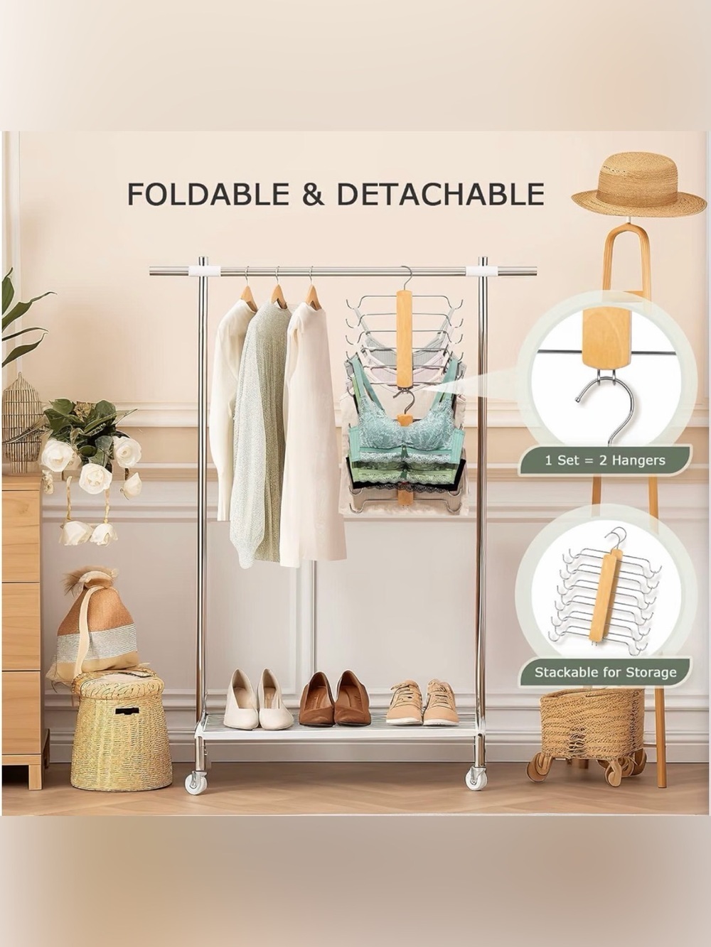 Wood & Chrome Multi-Tier Hangers - Set of 3 - Picture 8 of 12